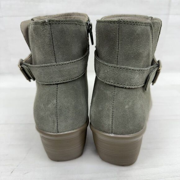 Skechers Day Date Women 9 Parallel Wedge Ankle Boots Bootie Shoes Suede Green - Picture 6 of 11